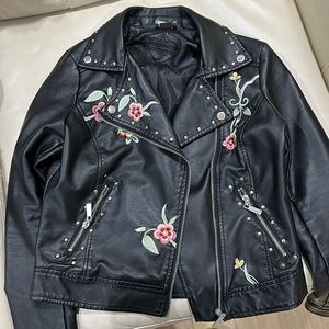 - Embroidered vegan leather jacket w/ studs
